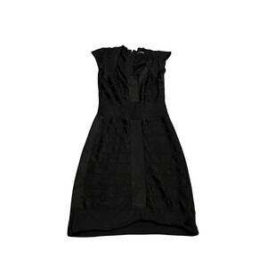 French Connection Black Bandage Bodycon Dress Cap Sleeve V-Neck Size S Small